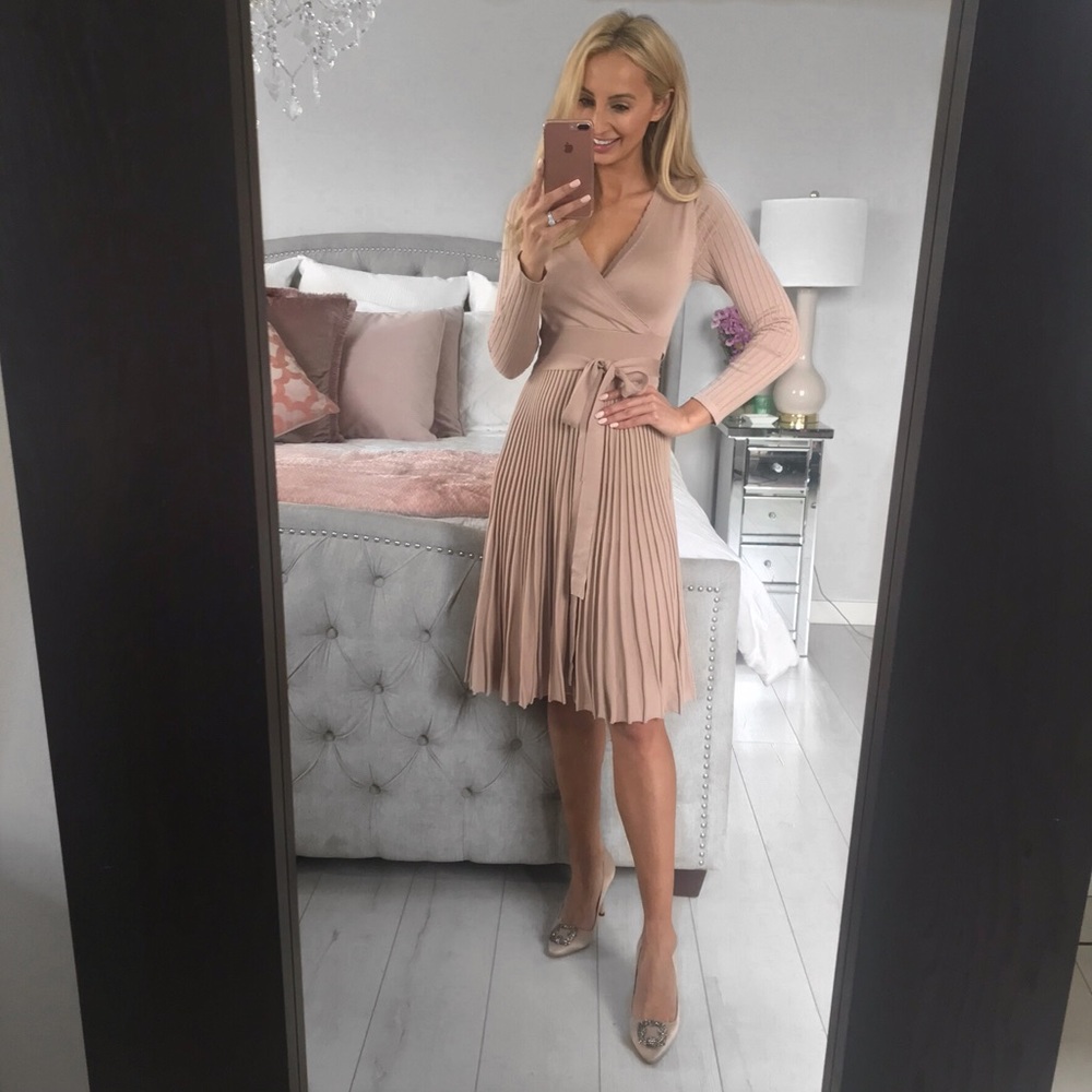 LAST ONE!! Elegant Pleated Midi Nude  Style Dress - Picture 7 of 8